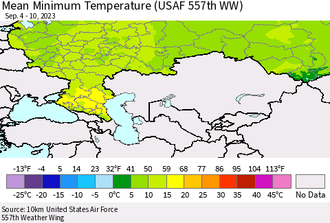 Russian Federation Mean Minimum Temperature (USAF 557th WW) Thematic Map For 9/4/2023 - 9/10/2023