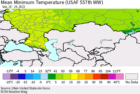 Russian Federation Mean Minimum Temperature (USAF 557th WW) Thematic Map For 9/18/2023 - 9/24/2023