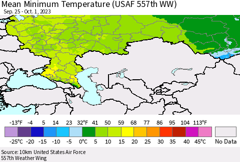 Russian Federation Mean Minimum Temperature (USAF 557th WW) Thematic Map For 9/25/2023 - 10/1/2023