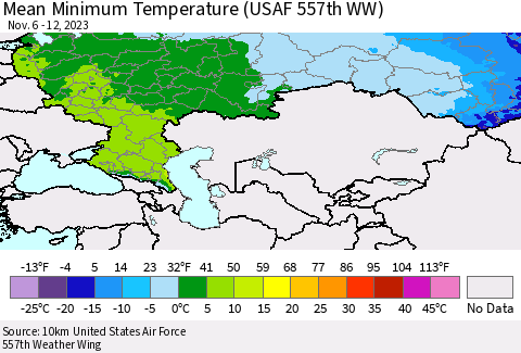 Russian Federation Mean Minimum Temperature (USAF 557th WW) Thematic Map For 11/6/2023 - 11/12/2023