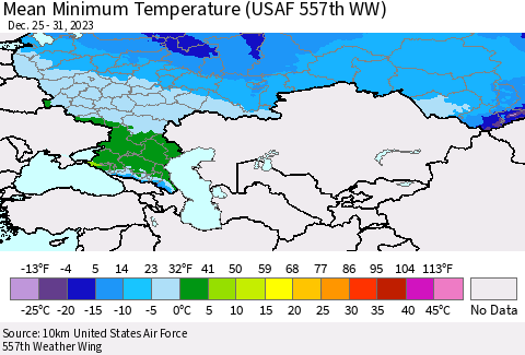 Russian Federation Mean Minimum Temperature (USAF 557th WW) Thematic Map For 12/25/2023 - 12/31/2023