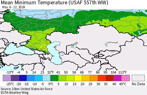 Russian Federation Mean Minimum Temperature (USAF 557th WW) Thematic Map For 5/6/2024 - 5/12/2024