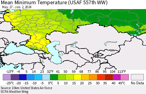 Russian Federation Mean Minimum Temperature (USAF 557th WW) Thematic Map For 5/27/2024 - 6/2/2024