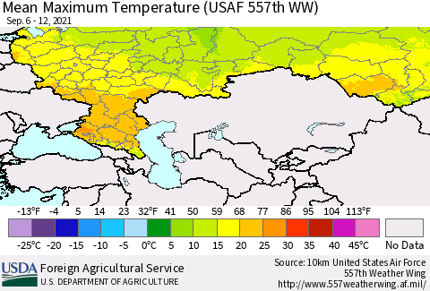 Russian Federation Mean Maximum Temperature (USAF 557th WW) Thematic Map For 9/6/2021 - 9/12/2021
