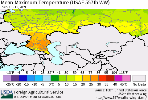 Russian Federation Mean Maximum Temperature (USAF 557th WW) Thematic Map For 9/13/2021 - 9/19/2021