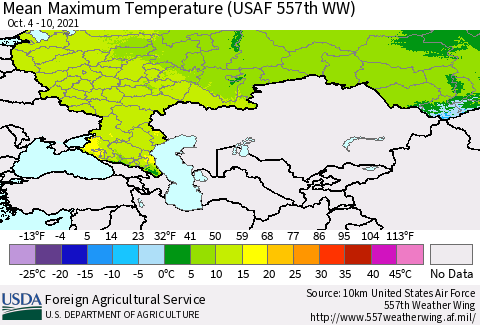 Russian Federation Mean Maximum Temperature (USAF 557th WW) Thematic Map For 10/4/2021 - 10/10/2021