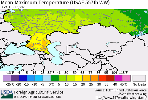 Russian Federation Mean Maximum Temperature (USAF 557th WW) Thematic Map For 10/11/2021 - 10/17/2021