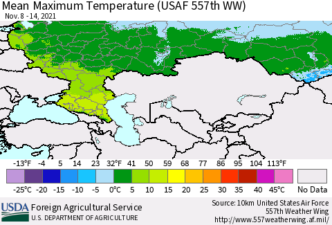 Russian Federation Mean Maximum Temperature (USAF 557th WW) Thematic Map For 11/8/2021 - 11/14/2021