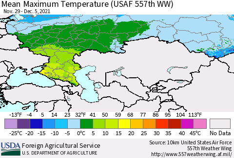 Russian Federation Mean Maximum Temperature (USAF 557th WW) Thematic Map For 11/29/2021 - 12/5/2021