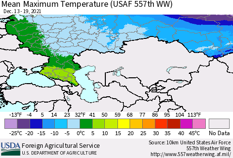 Russian Federation Mean Maximum Temperature (USAF 557th WW) Thematic Map For 12/13/2021 - 12/19/2021