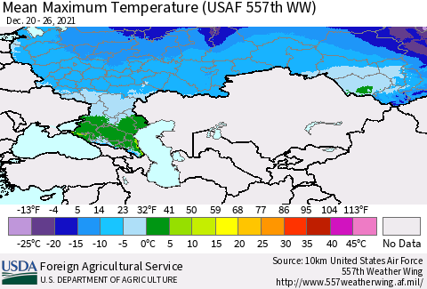 Russian Federation Mean Maximum Temperature (USAF 557th WW) Thematic Map For 12/20/2021 - 12/26/2021
