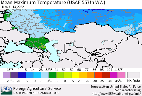 Russian Federation Mean Maximum Temperature (USAF 557th WW) Thematic Map For 3/7/2022 - 3/13/2022