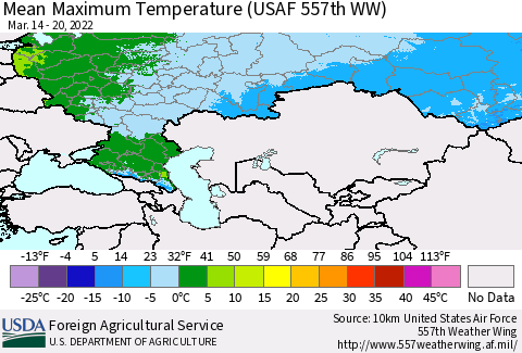 Russian Federation Mean Maximum Temperature (USAF 557th WW) Thematic Map For 3/14/2022 - 3/20/2022