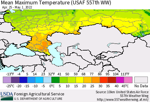 Russian Federation Mean Maximum Temperature (USAF 557th WW) Thematic Map For 4/25/2022 - 5/1/2022