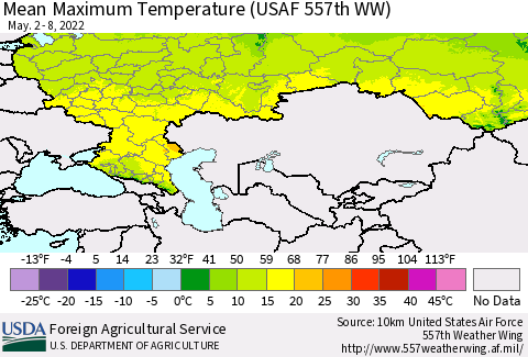 Russian Federation Mean Maximum Temperature (USAF 557th WW) Thematic Map For 5/2/2022 - 5/8/2022