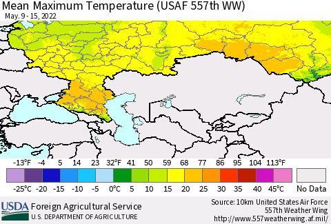 Russian Federation Mean Maximum Temperature (USAF 557th WW) Thematic Map For 5/9/2022 - 5/15/2022