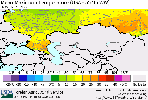 Russian Federation Mean Maximum Temperature (USAF 557th WW) Thematic Map For 5/16/2022 - 5/22/2022