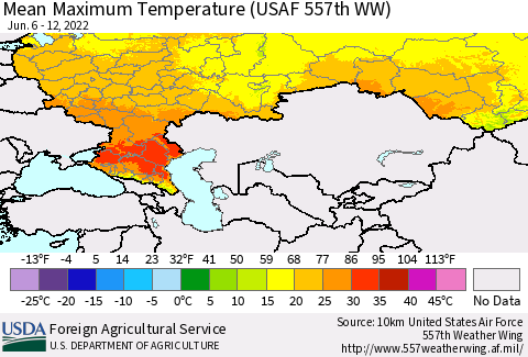 Russian Federation Mean Maximum Temperature (USAF 557th WW) Thematic Map For 6/6/2022 - 6/12/2022