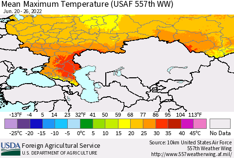 Russian Federation Mean Maximum Temperature (USAF 557th WW) Thematic Map For 6/20/2022 - 6/26/2022