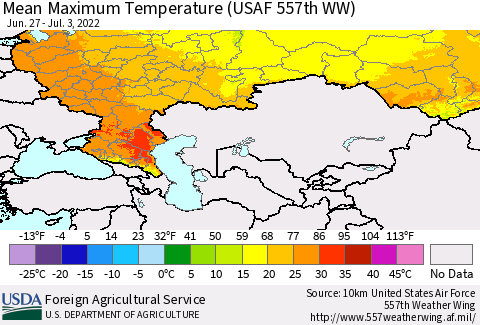 Russian Federation Mean Maximum Temperature (USAF 557th WW) Thematic Map For 6/27/2022 - 7/3/2022