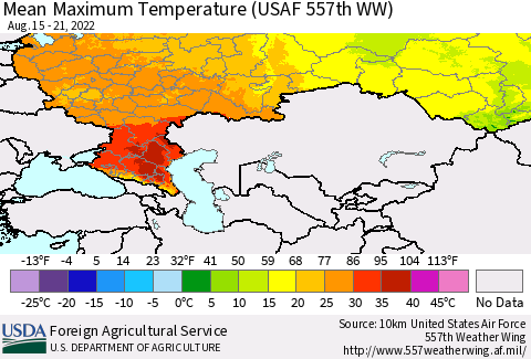 Russian Federation Mean Maximum Temperature (USAF 557th WW) Thematic Map For 8/15/2022 - 8/21/2022