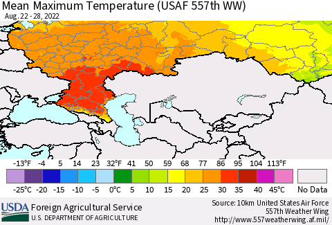 Russian Federation Mean Maximum Temperature (USAF 557th WW) Thematic Map For 8/22/2022 - 8/28/2022