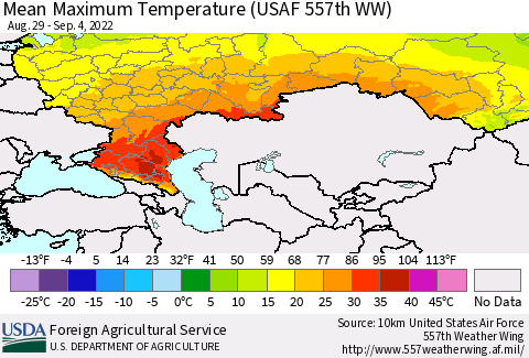 Russian Federation Mean Maximum Temperature (USAF 557th WW) Thematic Map For 8/29/2022 - 9/4/2022
