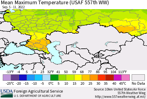 Russian Federation Mean Maximum Temperature (USAF 557th WW) Thematic Map For 9/5/2022 - 9/11/2022