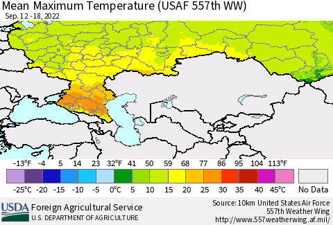 Russian Federation Mean Maximum Temperature (USAF 557th WW) Thematic Map For 9/12/2022 - 9/18/2022