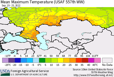 Russian Federation Mean Maximum Temperature (USAF 557th WW) Thematic Map For 9/19/2022 - 9/25/2022