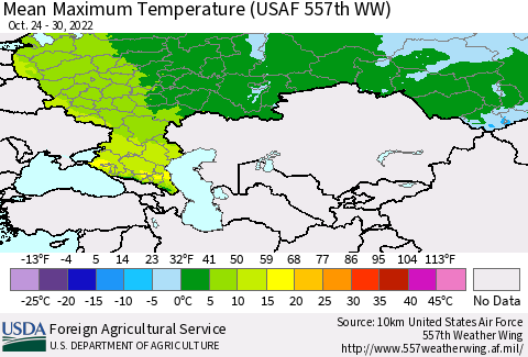 Russian Federation Mean Maximum Temperature (USAF 557th WW) Thematic Map For 10/24/2022 - 10/30/2022