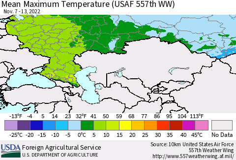Russian Federation Mean Maximum Temperature (USAF 557th WW) Thematic Map For 11/7/2022 - 11/13/2022