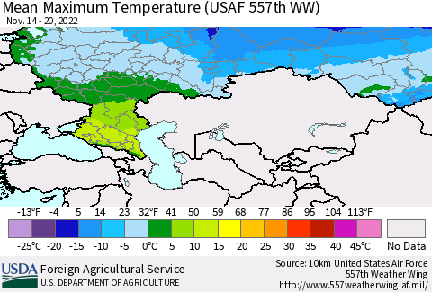 Russian Federation Mean Maximum Temperature (USAF 557th WW) Thematic Map For 11/14/2022 - 11/20/2022