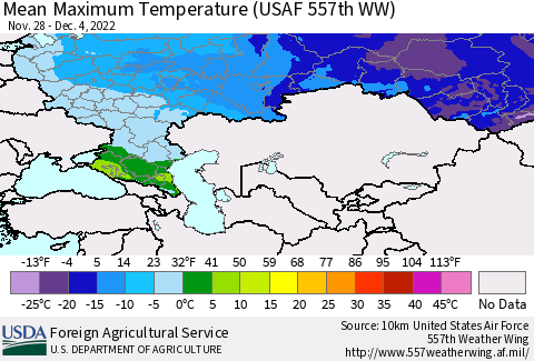 Russian Federation Mean Maximum Temperature (USAF 557th WW) Thematic Map For 11/28/2022 - 12/4/2022