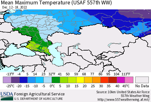 Russian Federation Mean Maximum Temperature (USAF 557th WW) Thematic Map For 12/12/2022 - 12/18/2022