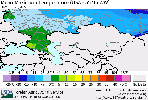 Russian Federation Mean Maximum Temperature (USAF 557th WW) Thematic Map For 12/19/2022 - 12/25/2022