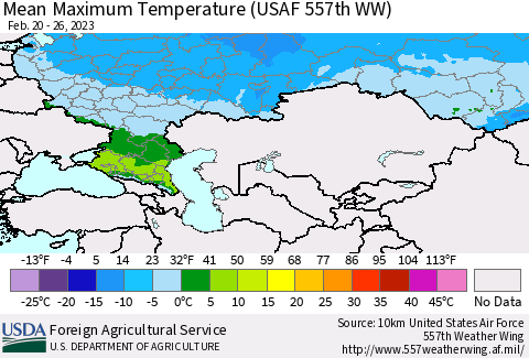 Russian Federation Mean Maximum Temperature (USAF 557th WW) Thematic Map For 2/20/2023 - 2/26/2023