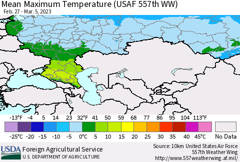 Russian Federation Mean Maximum Temperature (USAF 557th WW) Thematic Map For 2/27/2023 - 3/5/2023