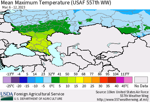 Russian Federation Mean Maximum Temperature (USAF 557th WW) Thematic Map For 3/6/2023 - 3/12/2023