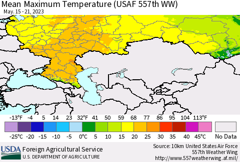 Russian Federation Mean Maximum Temperature (USAF 557th WW) Thematic Map For 5/15/2023 - 5/21/2023