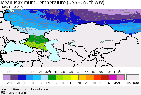 Russian Federation Mean Maximum Temperature (USAF 557th WW) Thematic Map For 12/4/2023 - 12/10/2023