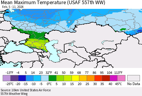 Russian Federation Mean Maximum Temperature (USAF 557th WW) Thematic Map For 2/5/2024 - 2/11/2024