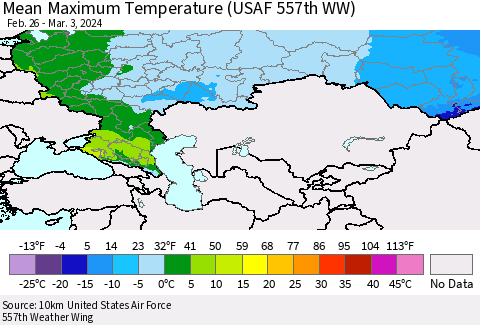 Russian Federation Mean Maximum Temperature (USAF 557th WW) Thematic Map For 2/26/2024 - 3/3/2024