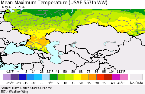 Russian Federation Mean Maximum Temperature (USAF 557th WW) Thematic Map For 5/6/2024 - 5/12/2024