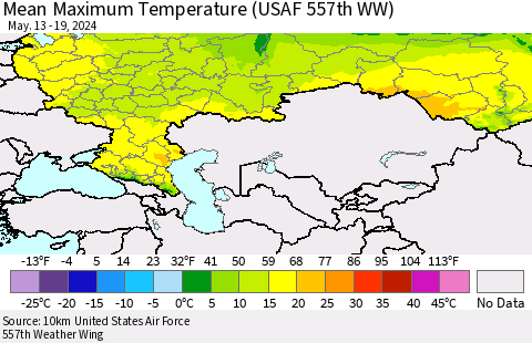 Russian Federation Mean Maximum Temperature (USAF 557th WW) Thematic Map For 5/13/2024 - 5/19/2024