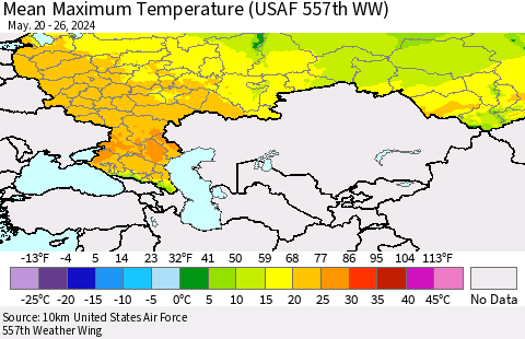 Russian Federation Mean Maximum Temperature (USAF 557th WW) Thematic Map For 5/20/2024 - 5/26/2024