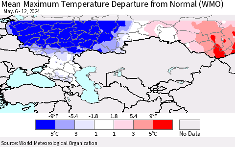 Russian Federation Mean Maximum Temperature Departure from Normal (WMO) Thematic Map For 5/6/2024 - 5/12/2024
