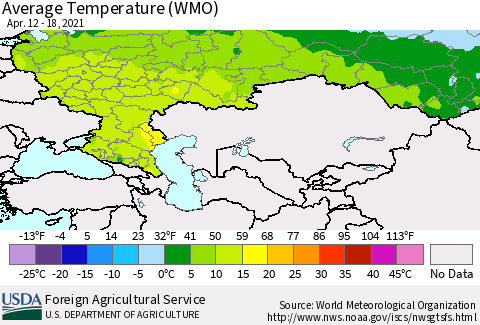 Russian Federation Average Temperature (WMO) Thematic Map For 4/12/2021 - 4/18/2021