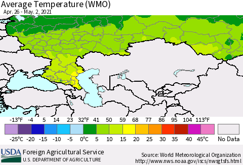 Russian Federation Average Temperature (WMO) Thematic Map For 4/26/2021 - 5/2/2021
