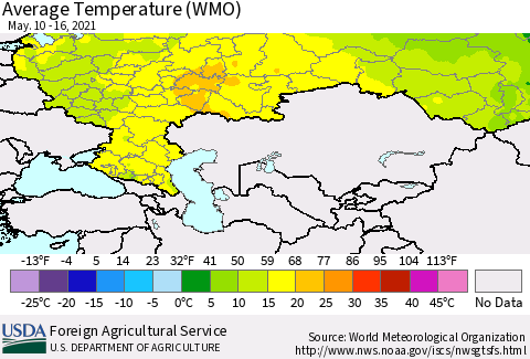 Russian Federation Average Temperature (WMO) Thematic Map For 5/10/2021 - 5/16/2021
